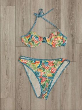 Floral Tropical Print Bikini One Piece - Multicolor
